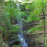 waterfall left Lake Falls drops 40 feet from the top of a dam to the floor of the canyon.