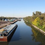 barge The Chicago Sanitary and Ship Canal is a working canal with plenty of barge traffic.